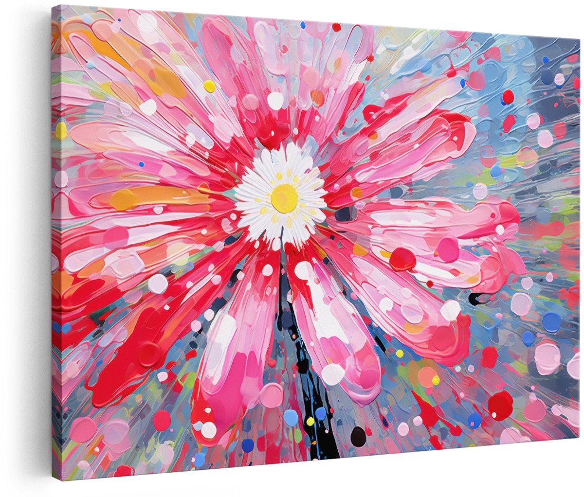 Artaza Canvas Schilderij Abstract Bloem - 180x120 cm - Groot - Wanddecoratie Modern - Muurdecoratie Kleurrijk - Decoratie Roze Schilderij