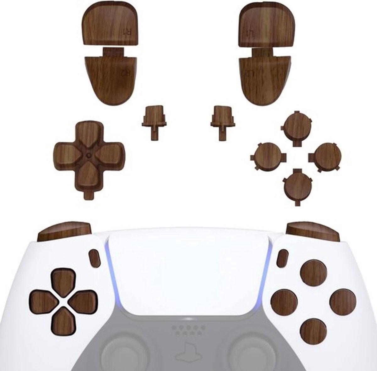 Volledige Set Vervangende Knoppen Set voor PS5 Controller (BDM-030/040/050) - Houtnerf Look