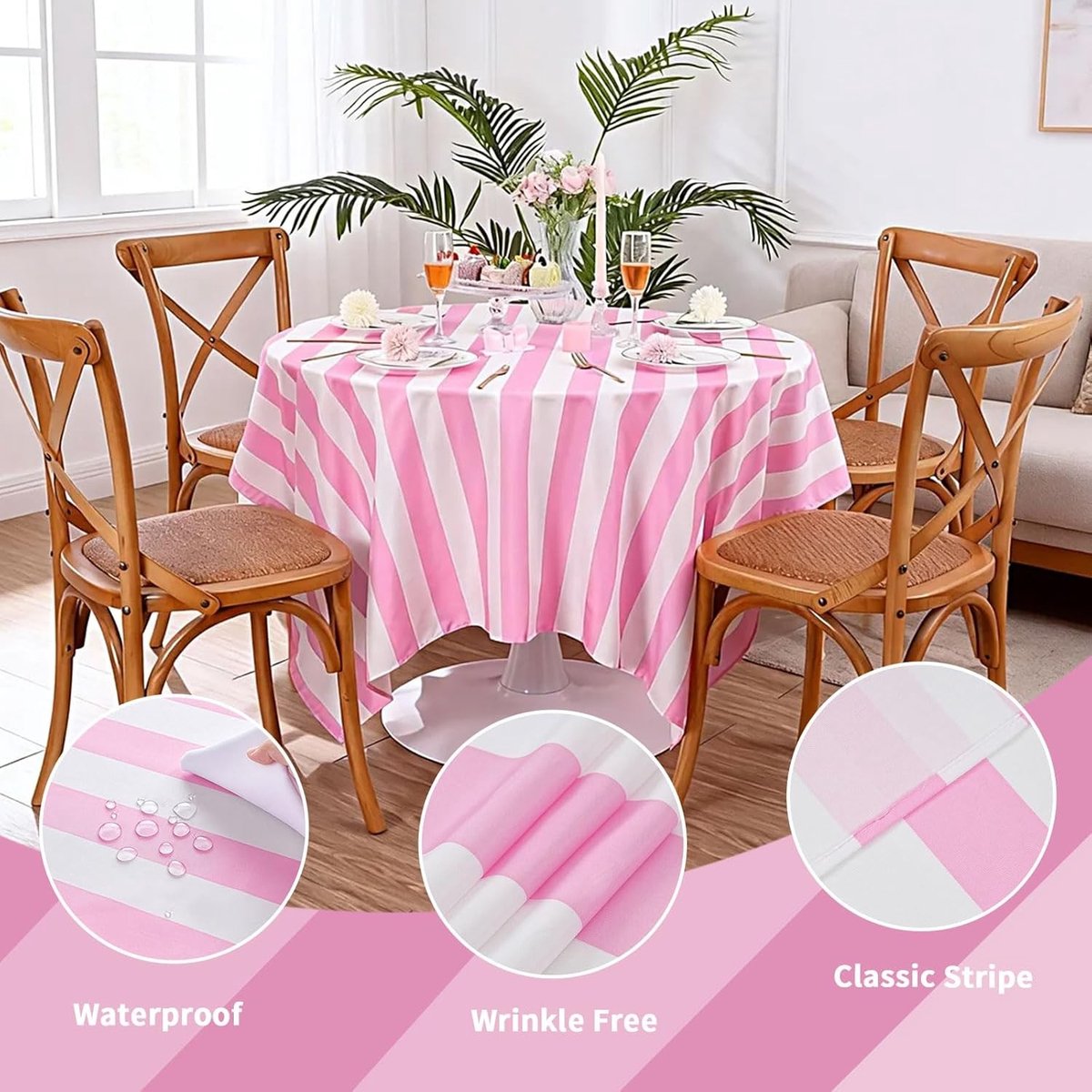 Tafelkleed - Roze/Wit - 140 x 300 cm - Polyester Rechthoekig Tafelkleed - Voor Feesten en Buitenevenementen