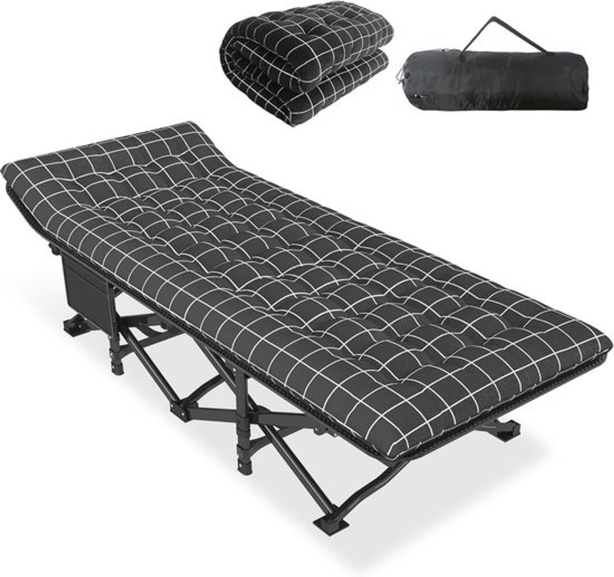 Draagbaar Campingbed voor Volwassenen en Kinderen - Lichtgewicht Vouwbed met Kussen - Ondersteunt Tot 204 kg - Perfect voor Kamperen en Strand