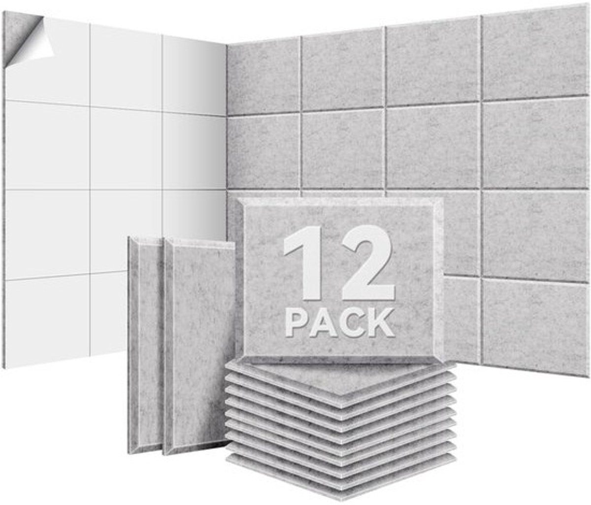 Dailygoods- Akoestische Panelen Zelfklevend - 12 Stuks - 30x40x0,9cm - Geluidsisolatie - 100% Polyester - Premium Geluidsabsorptie - Geluidsabsorberende Panelen