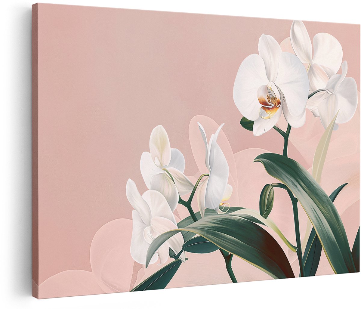 Artaza Canvas Schilderij Orchidee - 150x100 cm - Groot - Wanddecoratie Bloemen - Muurdecoratie Roze - Decoratie Woonkamer - Wit