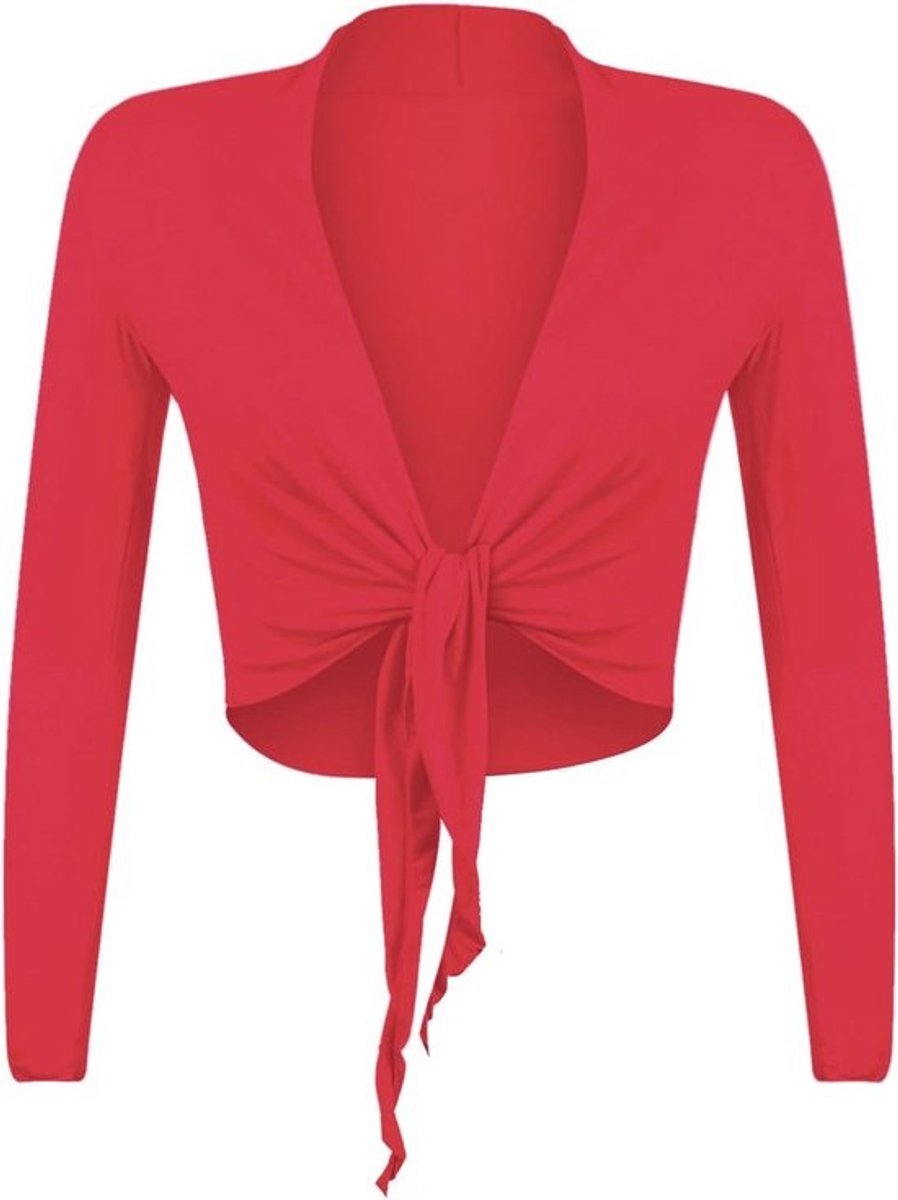 Korte Bolero voor Dames - Elegante Gebreide Jas met Lange Mouwen in Rood, Maten L/XL
