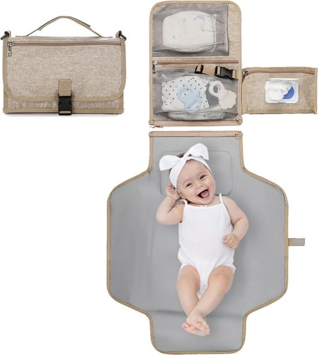 Draagbaar Aankleedkussen voor Baby's - Waterdicht en Opvouwbaar Reiskussen met Grote Opbergruimte