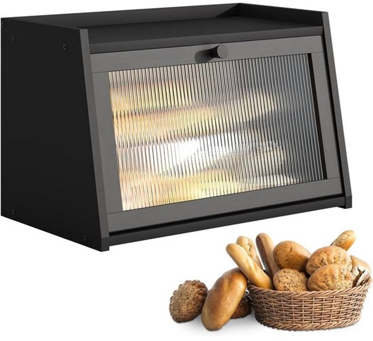 Extra Grote Broodtrommel met Venster - Bamboe Houten Broodkist voor Keuken Aanrecht