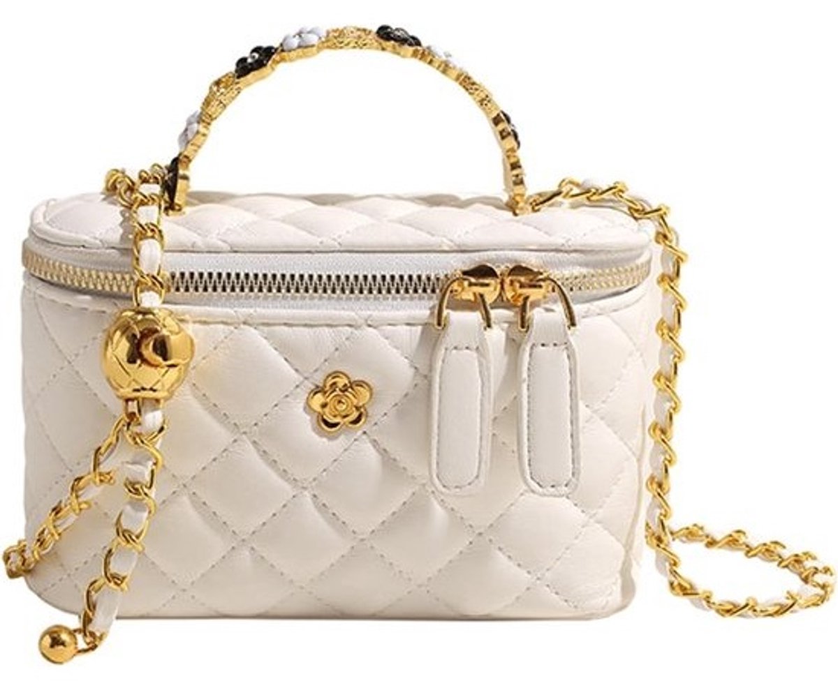 Kleine Schoudertas Dames met Ketting en Bucket Bag Stijl in Wit PU Leer