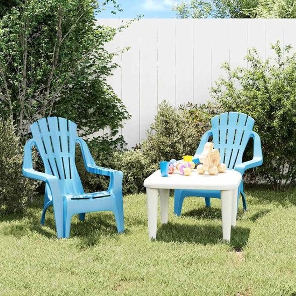Kinder Tuinstoelen - Balkonstoeltjes - Buiten Zitten - Houtstructuur Look - 2 stuks - Blauw