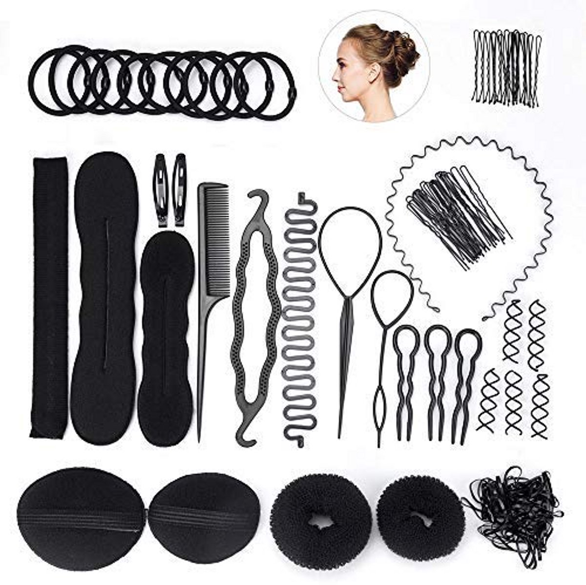 Haarstyling-accessoiresset voor dames en meisjes, spiraalvormige knotmaker en vlechthulpmiddelen, doe-het-zelf-haarstylingkit voor eenvoudig stylen