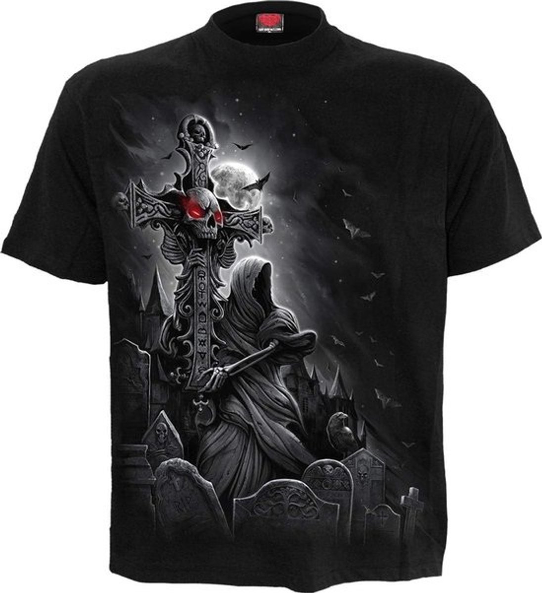 Zwart Gothic T-shirt met Spiral Grave Walker Motief - Streetwear