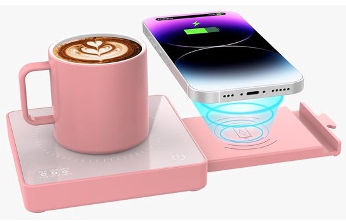 Koffiemokwarmer - Drankverwarmer - Warme Dranken - Draadloze Oplader - 3 Temperatuur - Roze