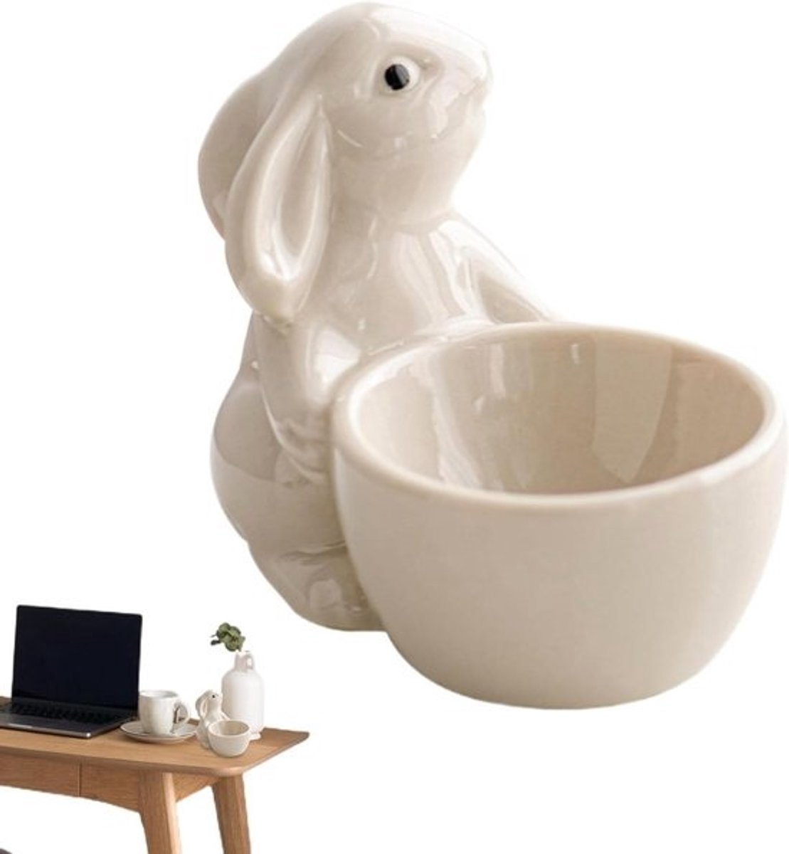 Eierdopje Konijn - Eierhouder Standaard - Ontbijt Serveren - Keramisch Materiaal - 335 inch - Wit