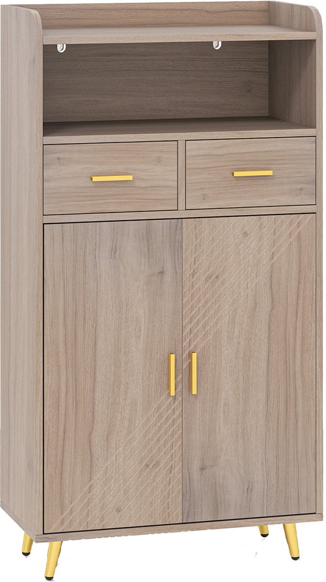 SureDeal® - Keukenkast - Multifunctionele kast - Dubbele Deuren - Lades - Verstelbare Plank Keukenkast - 60x30x113 cm - Grijs
