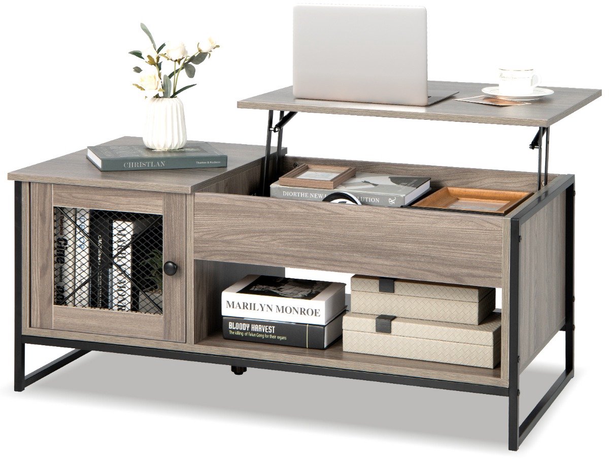 SureDeal® - Salontafel - Lift - Pneumatische Lifting Multifunctionele - Gesloten Compartiment - Deurs Kast - 106x55x44,5 cm - Grijs