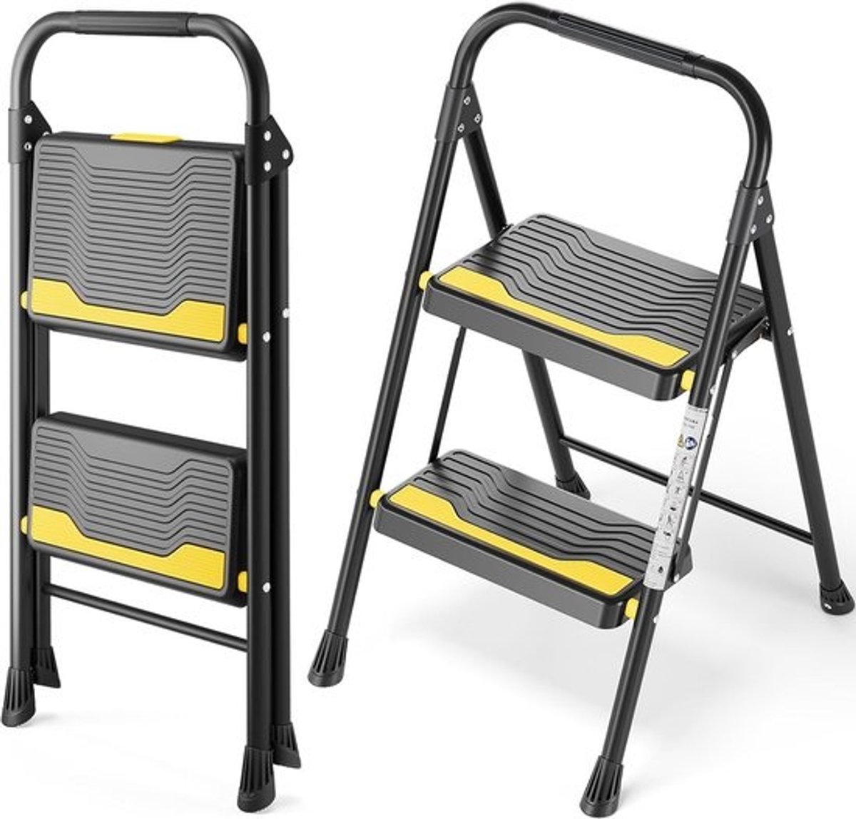 Inklapbare 2-treden trapladder - Antislip treden, hoog belastbaar tot 150 kg - Compact en veilig voor huishouden en kantoor