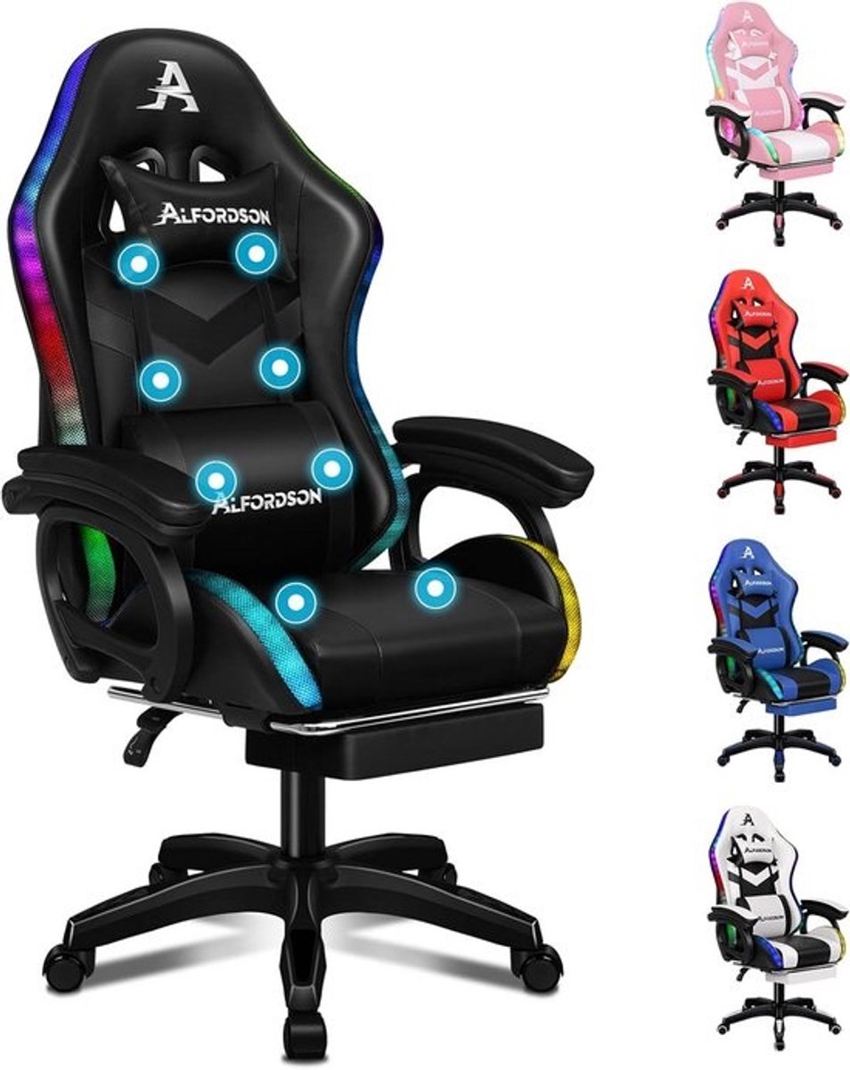 Ergonomische Gaming Stoel met RGB Verlichting en Voetensteun voor Lange Zitsessies