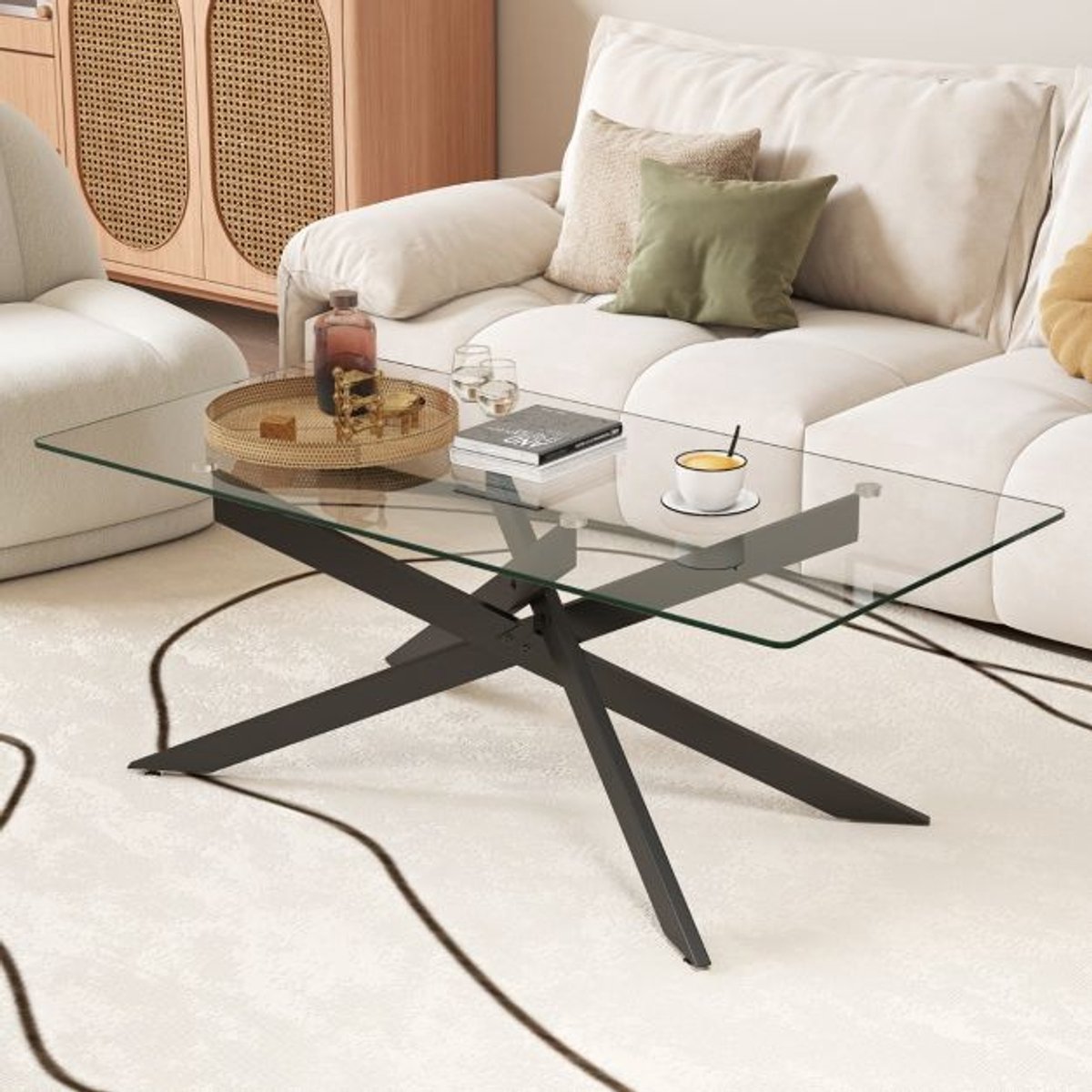 SureDeal® - Salontafel - Rechthoekig - Gehard Glazen Blad - Metalen Buizenframe - 120x60x45,5 cm - Zwart