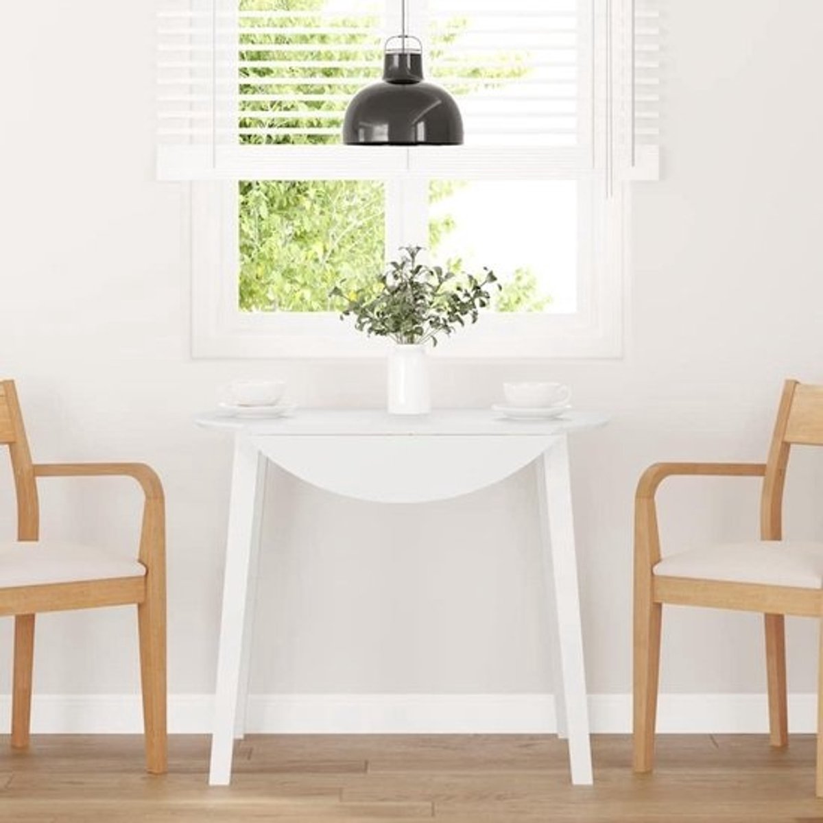 Inklapbare Eettafel Massief Rubber Hout Wit 90x90/55x74 cm