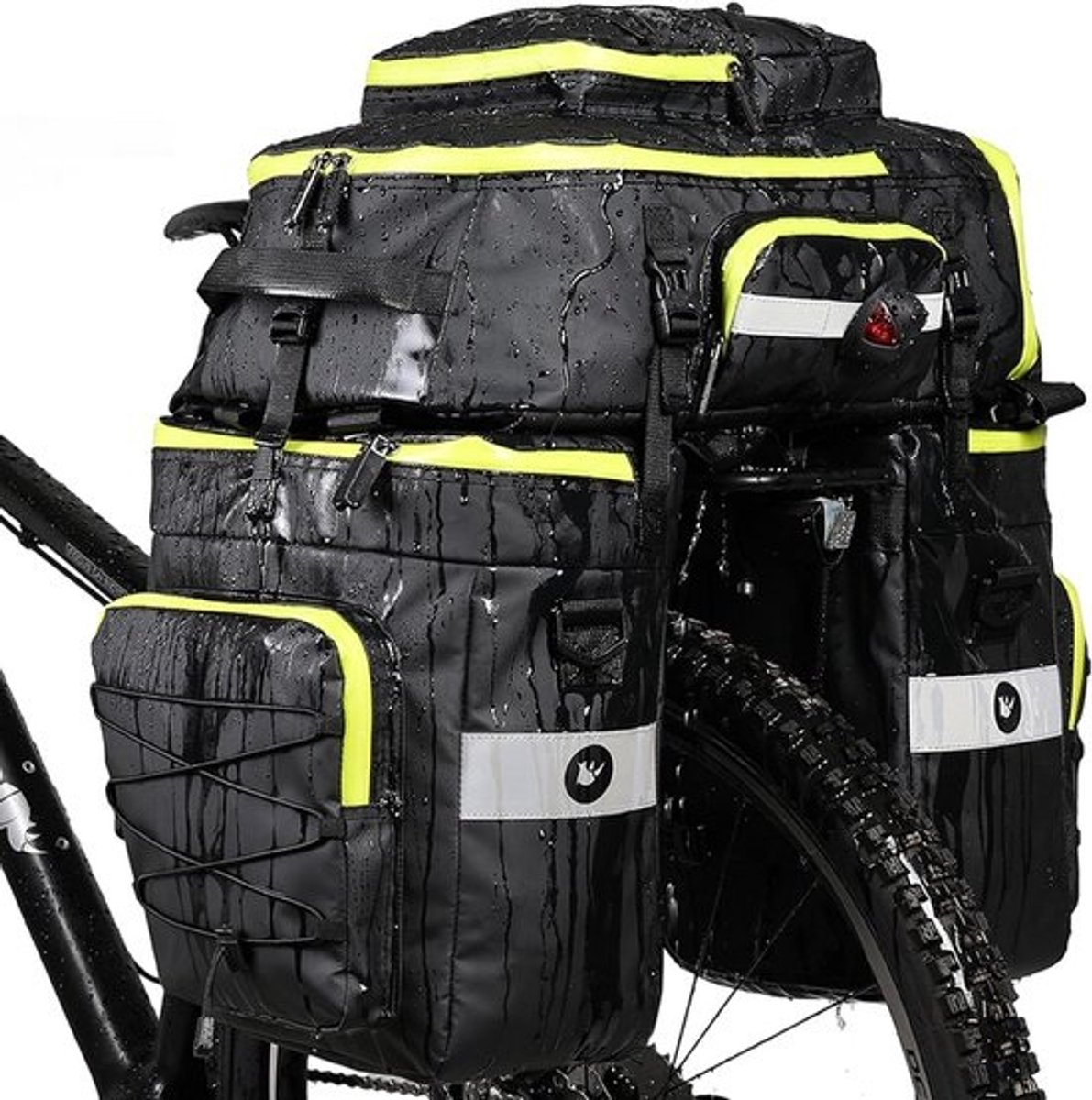 3-in-1 Waterdichte Fietstas Set - 75L Grote Touring Fietsbagagedrager Tas met Regenhoes Groen