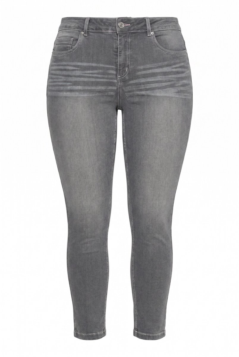 MIAMODA - Dames - Jeans straight fit contrastkleurige naden 5-pocket - Grijs denim - Maat 44