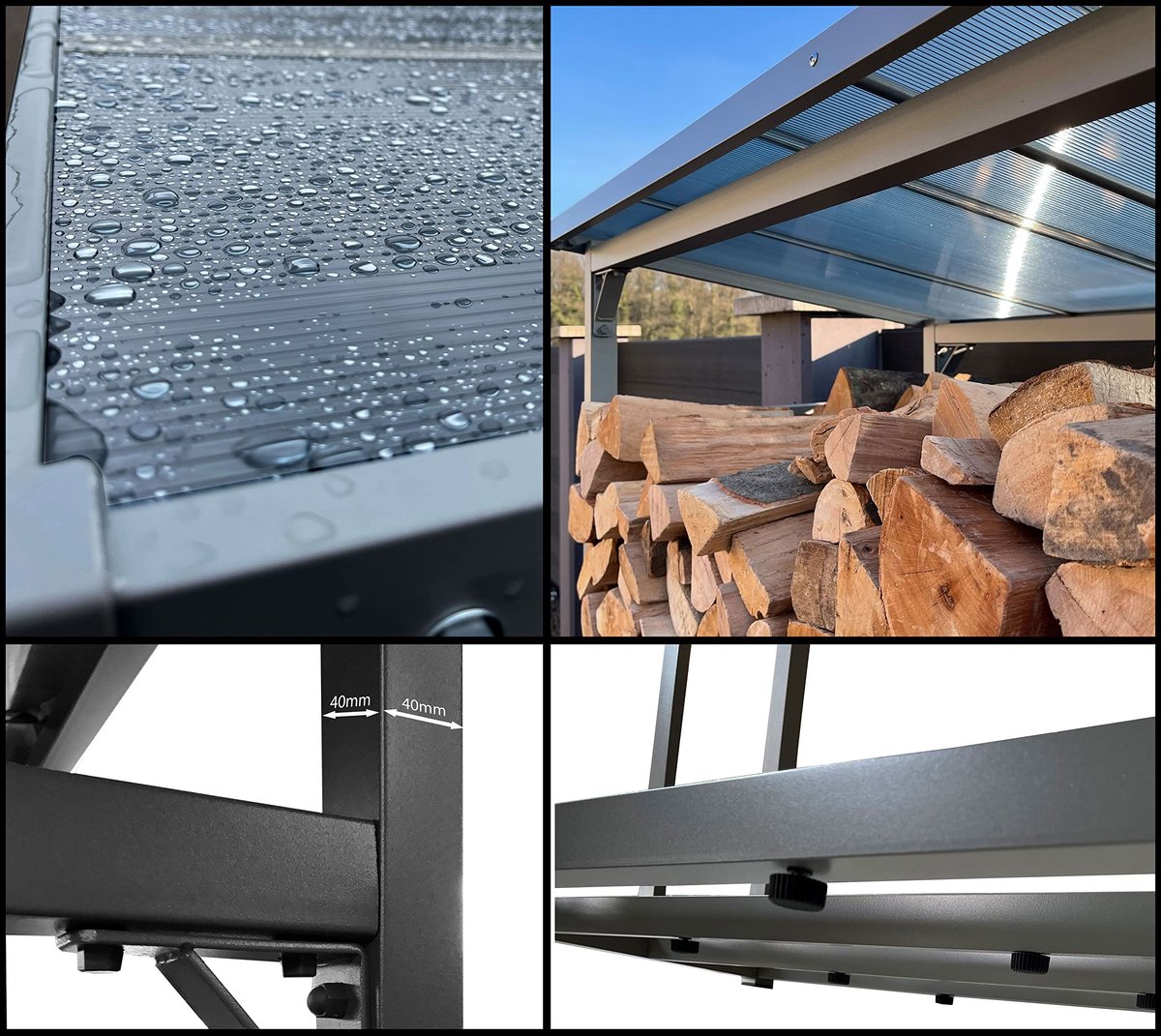 QUICK STAR Metalen brandhoutrek antraciet XXL 185 x 70 x 185 cm Tuin brandhoutopslag 2,3 m3 Brandhoutopslag stapelhulp - ShopVlot