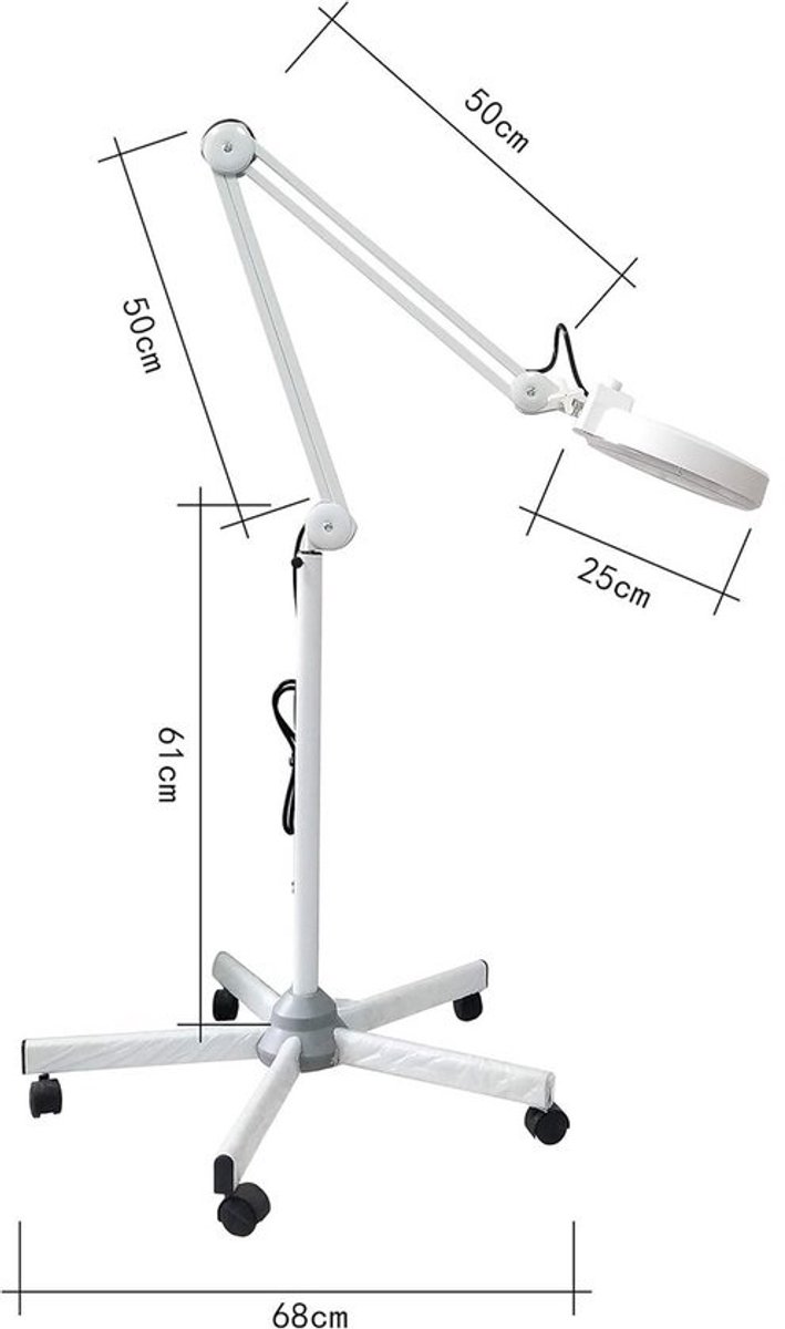 Professionele Verlichte Vergrootlamp met 5 Wielen voor Schoonheidsspecialisten