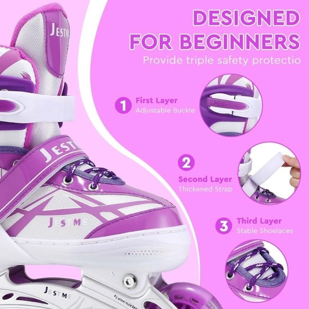 Verstelbare inline skates voor meisjes - Gezellige rolschaatsen voor binnen en buiten
