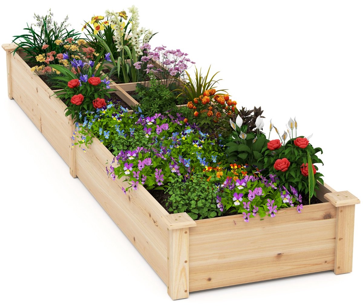 SureDeal® - Plantenbak - Verhoogde Houten Tuinbak - Bloembakken - Verdelers Massief Houten - Bloemen Groenten Fruit - 228x62x25 cm - Naturel