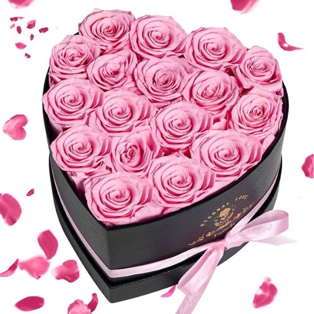 17 Stuks Cadeauset met Echte Gestoofde Rozen - Eeuwige Bloem in Hartvorm voor Vrouwen