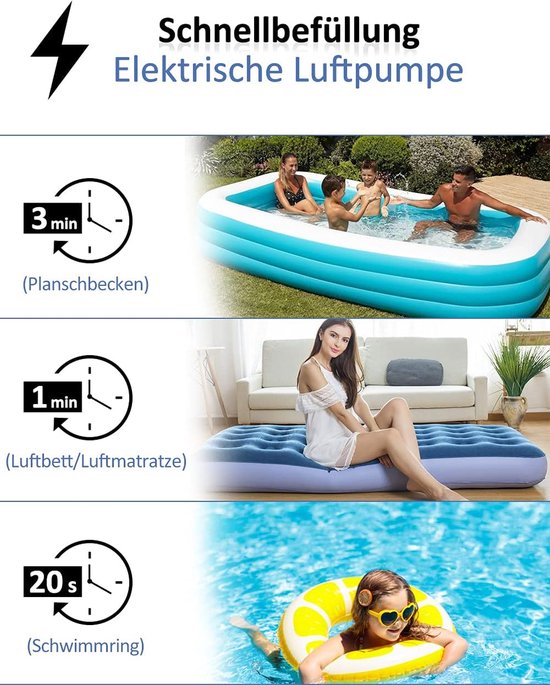 Elektrische paddleboardpomp, elektrische luchtmatraspomp, oplaadbare elektrische opblaaspomp voor paddleboards, matrassen, kajaks, draagbare elektrische luchtpomp met 4 mondstukken — afbeelding 2