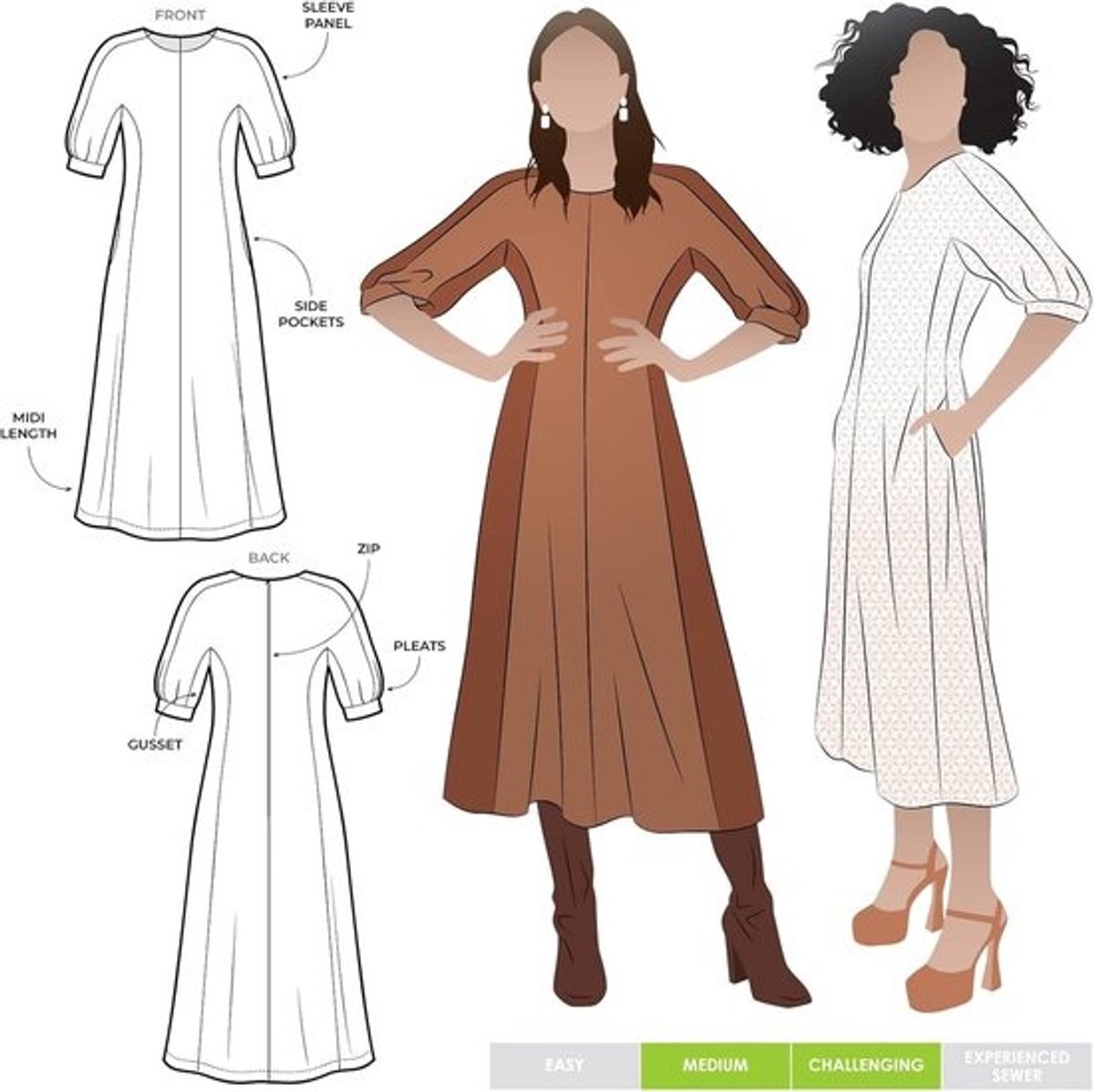 Naaipatroon Jurk - Kleding Patroon - Zelf Kleding Maken - Architecturaal Mouwontwerp - Maten 10-22