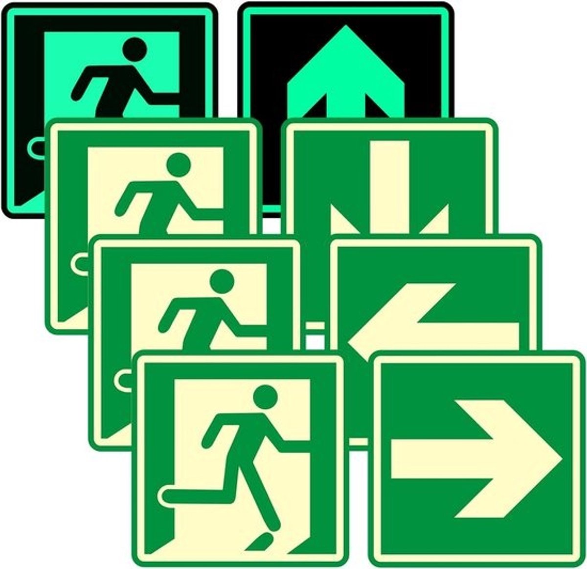 Nooduitgang Borden - Vluchtroute Stickers - Veiligheid Aangeven - Zelfklevend PVC - 15x15 cm - Groen