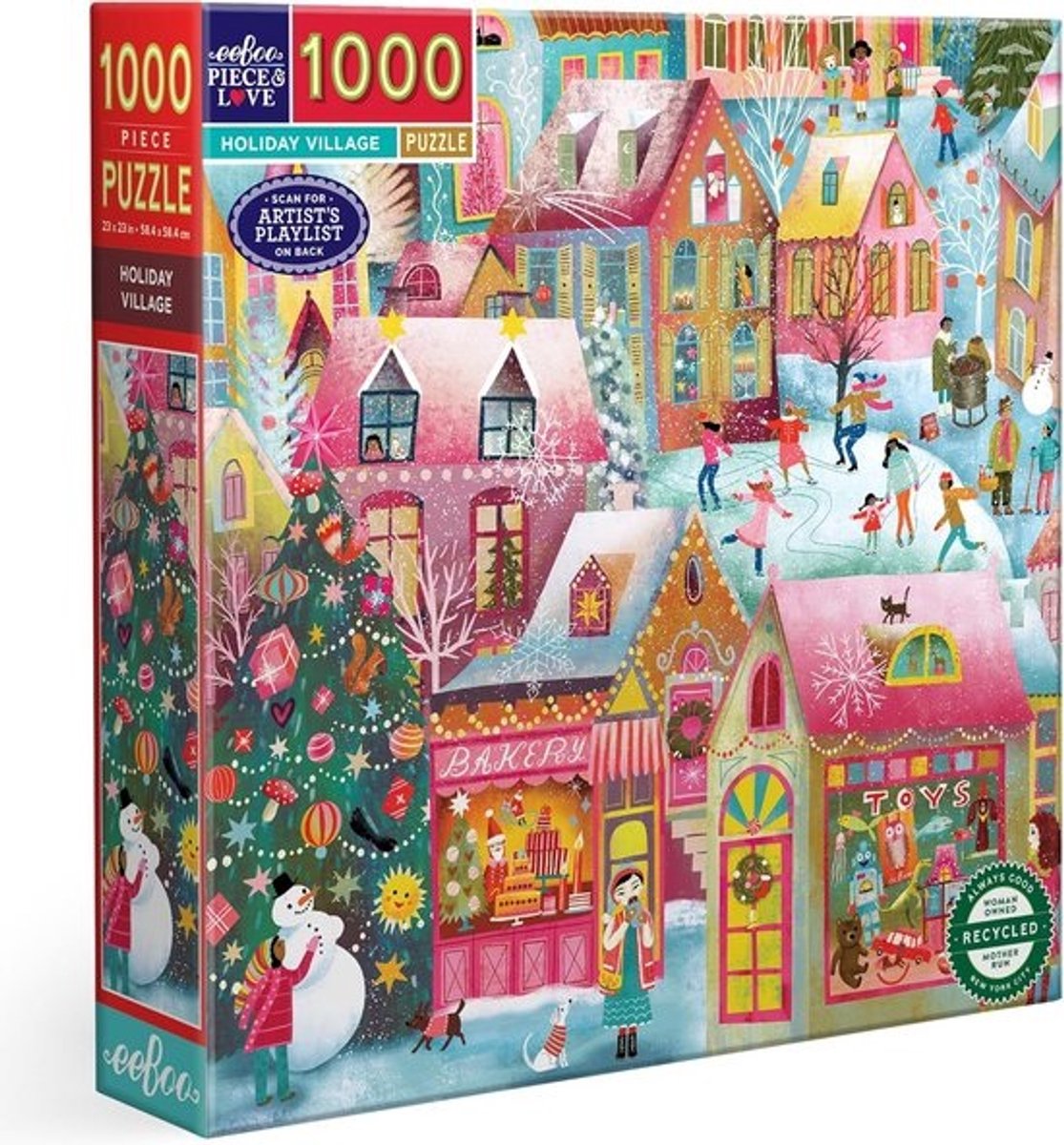Kerstdorp Puzzel - 1000 Stukjes - Ontspannen Vrije Tijd - Gemaakt van Gerecycled Karton - 58.5 cm - Multicolor