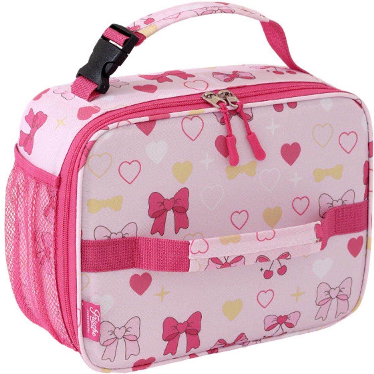 YAGXIG Geïsoleerde lunchtas voor kinderen - Snackbox voor kinderen - Roze strik- en hartjespatroon - Geïsoleerde tas met handvat - Geschikt voor kleuterschool, school en picknicks