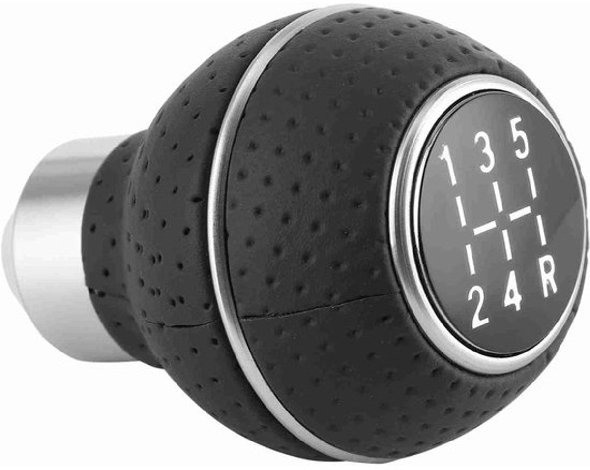 Universele Pookknop 5 Versnellingen Aluminium en Leer - Handgeschakelde Auto Accessoire (Zwart)