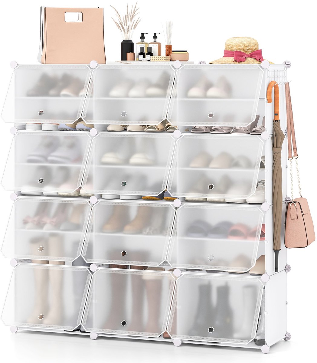 SureDeal® - Schoenenkast - DIY Schoenenrek - Vakken - Paar Schoenen - Laarzen Kunststof Schoenenorganizer - 124x32x125 cm - Wit