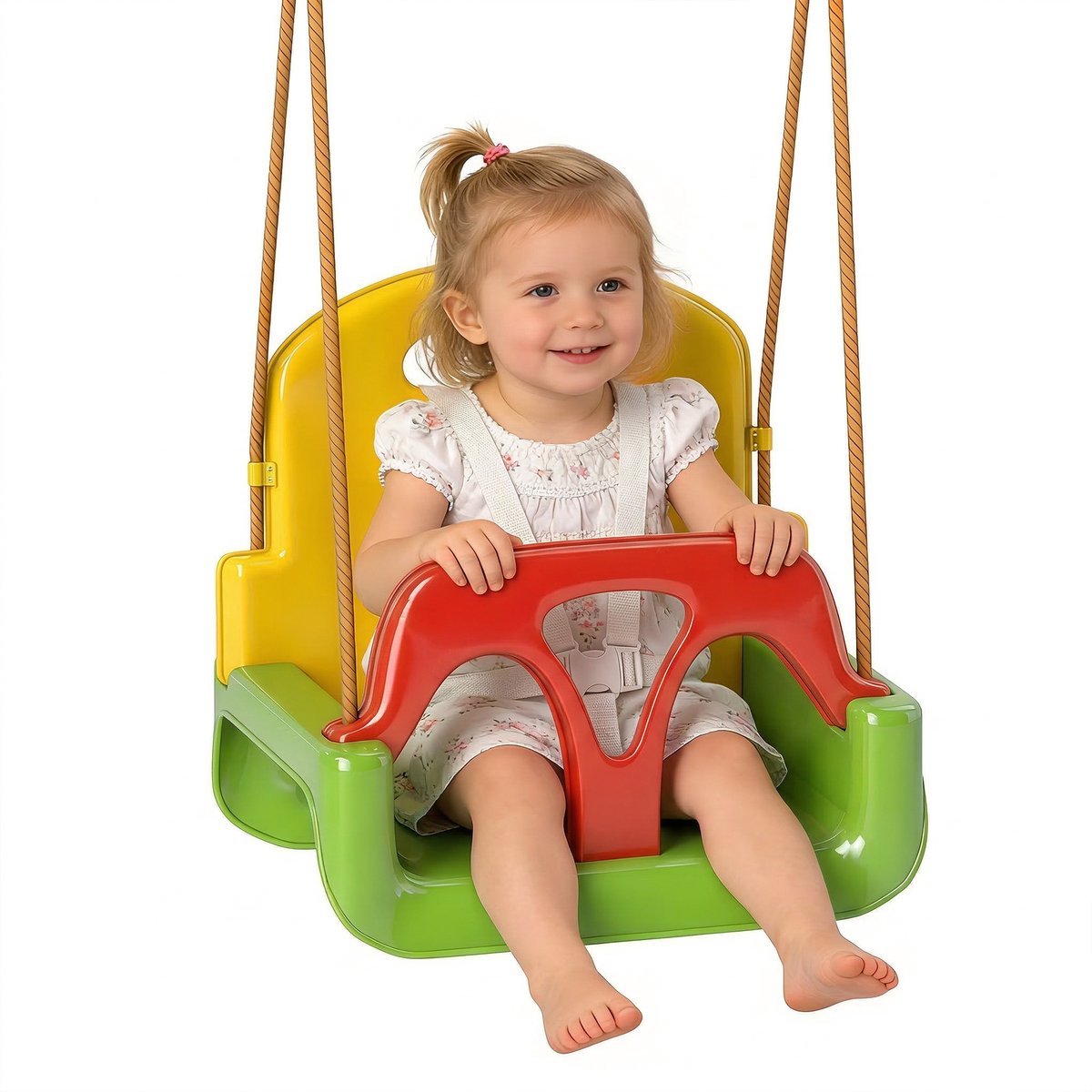 Babyschommel met afneembare rugleuning en T-stang voor 9-36 maanden, 42x33x120-180 cm, meerkleurig