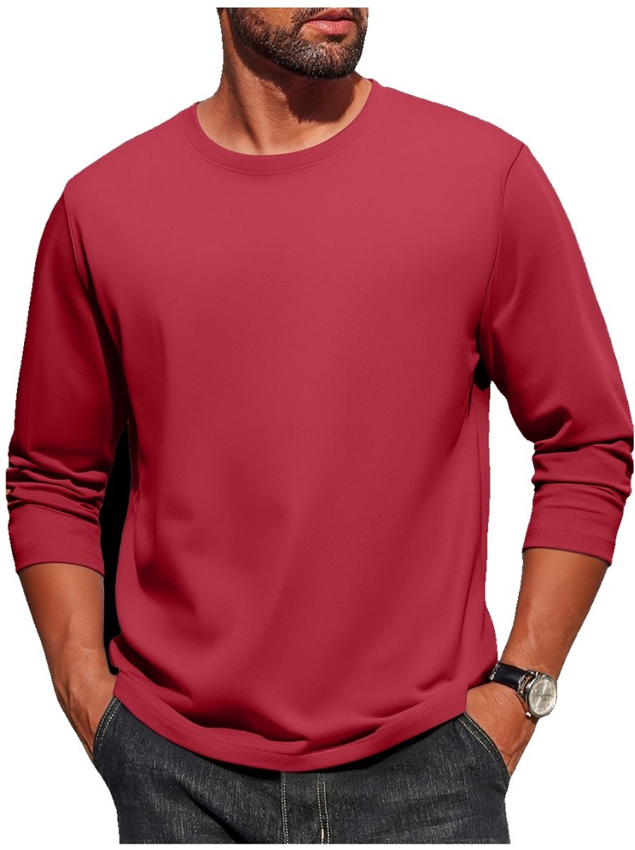 Currero Longsleeve Heren Oversized Lange Mouwen Shirt Roundneck Mannen Kleding T-Shirt XXXL Bordeauxrood