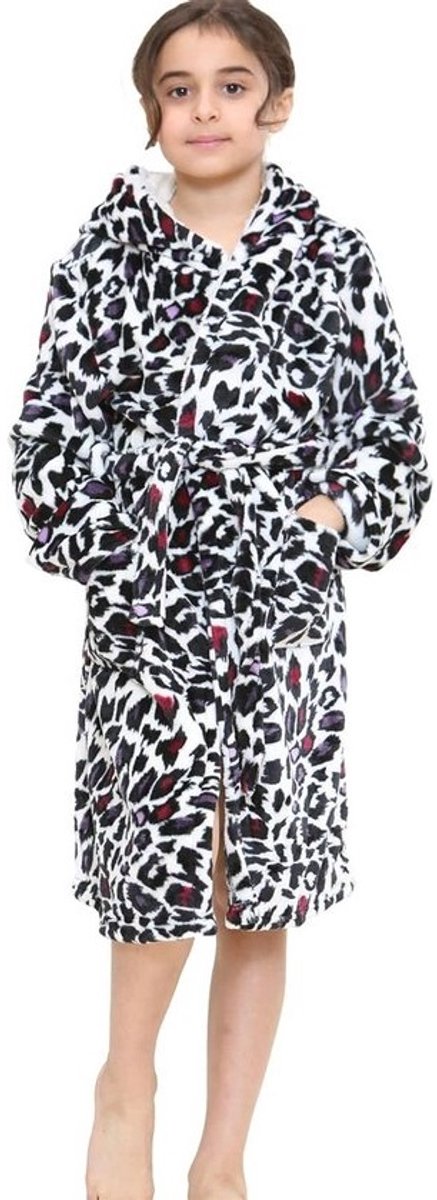 Luxe Meisjes Badjas met Capuchon - Zachte Fluwelen Fleece Luipaardprint - Comfortabel Nachtjapon en Loungewear