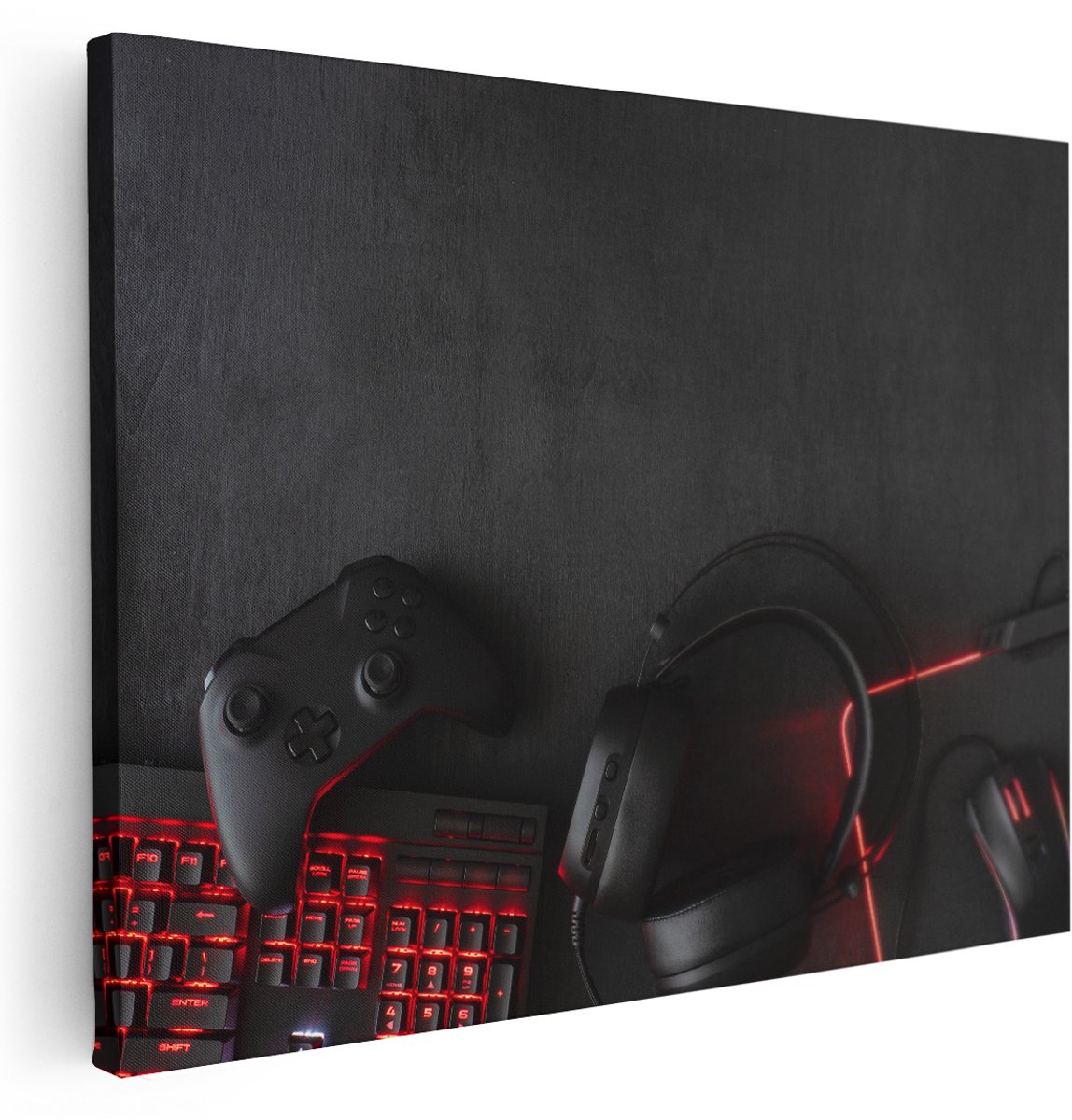 Artaza Canvas Schilderij Gaming Spullen - Accessoires - Controller - 160x120 cm - Groot - Wanddecoratie Woonkamer - Schilderijen - Muurdecoratie