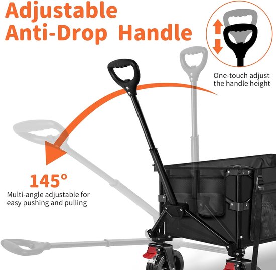 Inklapbare Handwagen - Vouwbare Kar - Outdoor Avonturen - Grote All-Terrain Wielen - 130L Capaciteit - Zwart — afbeelding 3