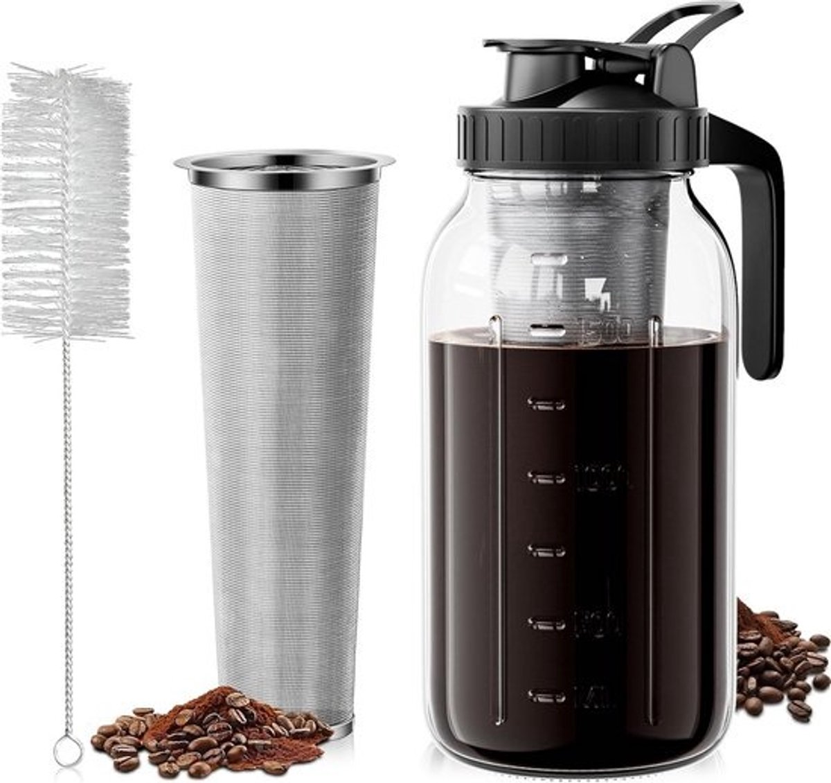 60 oz Cold Brew Koffiezetapparaat - Heavy Duty Iced Coffee Maker met Roestvrij Staal Zeef