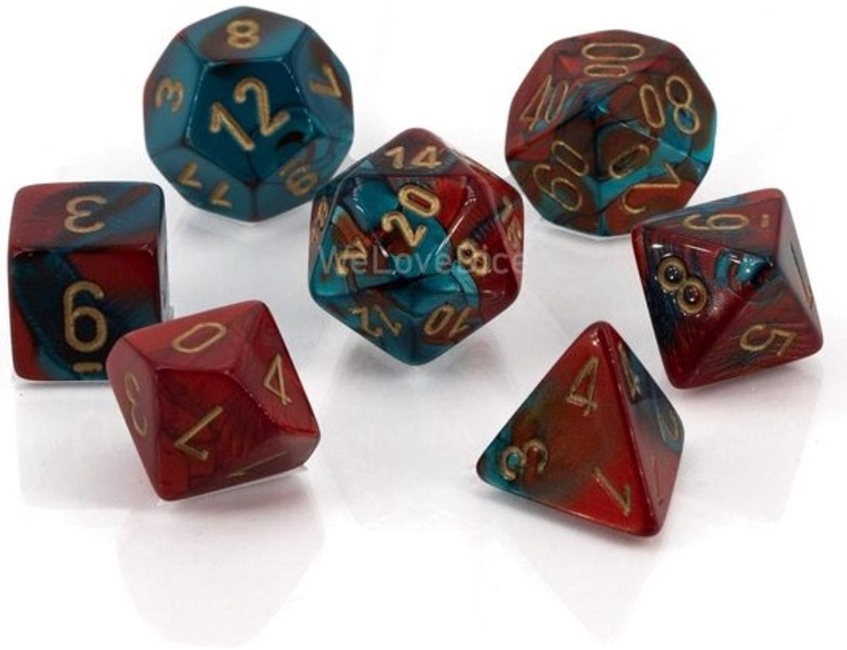 Dobbelstenen Set - Spelonderdelen - Rollenspellen - Zeven Stuks - Standaard Formaat - Rood-Blauw Goud