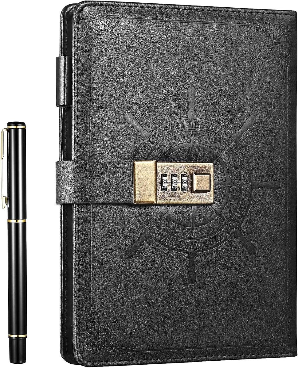 Dagboek met slot - Notitieboek A5 - Persoonlijke notities - Combinatieslot beveiliging - 210 pagina's - Zwart
