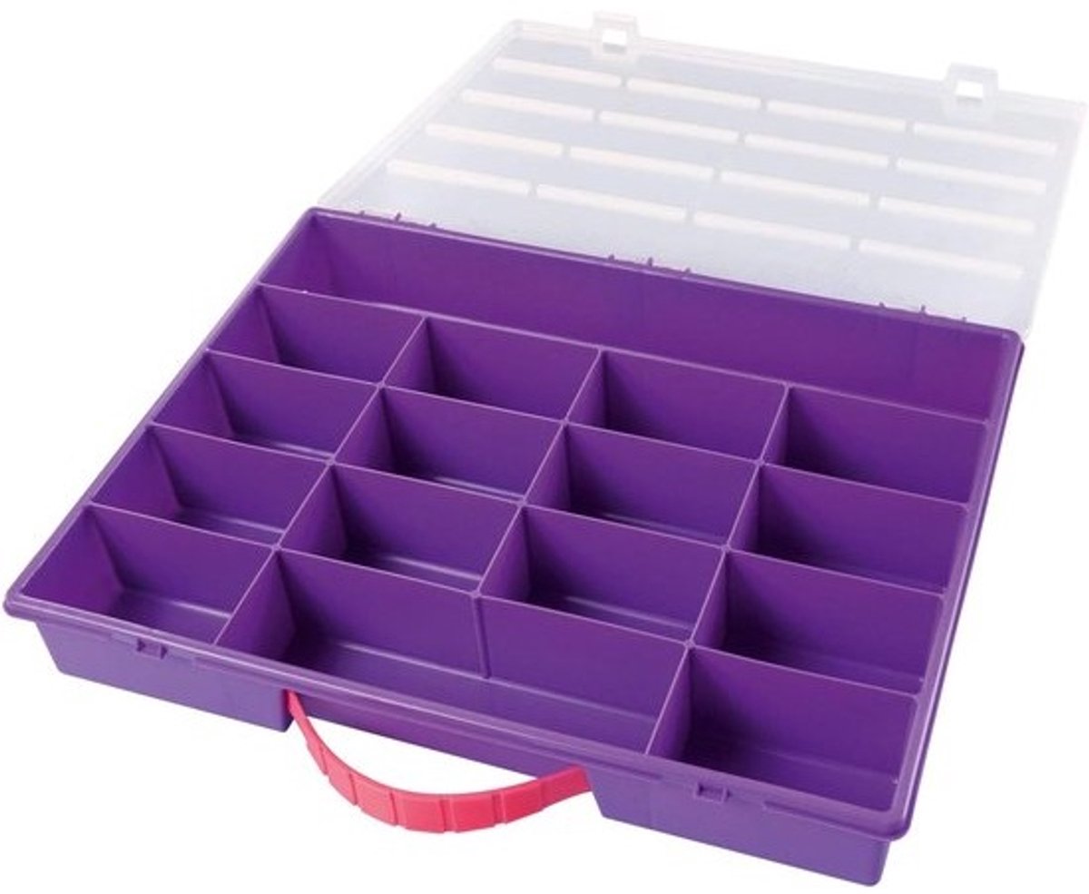 Sorteerdoos Kunststof - Assortimentsdoos Vakken - Hobby Knutsel Spullen - Met Transparant Deksel - 28x36x5.5cm - Paars