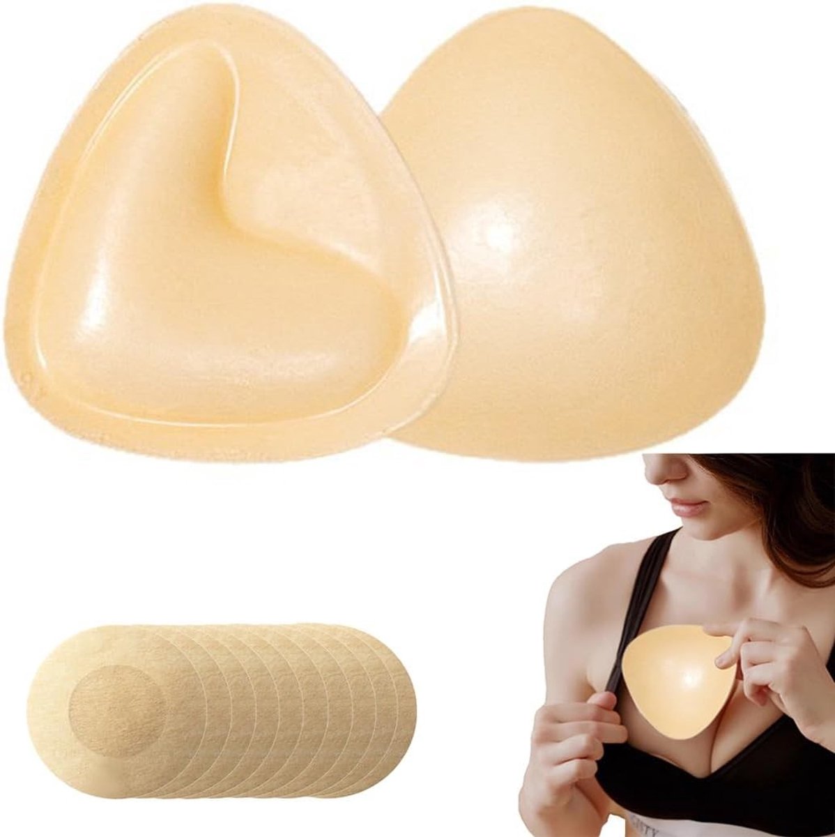 Triangle Patch en 10 Zelfklevende Borstbanden, Onzichtbare Push-Up Bh met 3D Stickers, Waterdicht en Directe Lift voor Diepe Decolleté