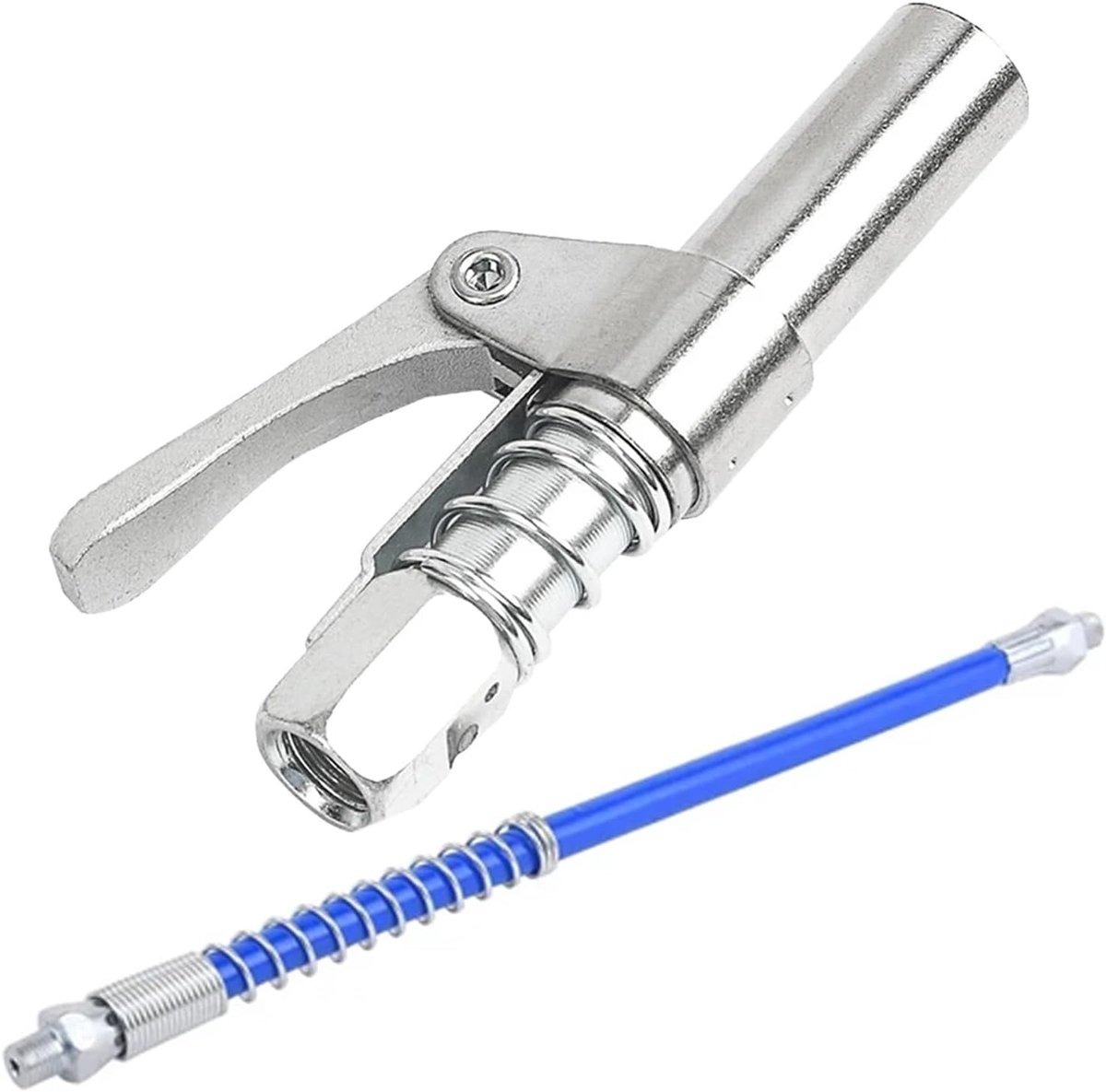 Sterke vergrendelbare vet spray koppeling set met snelle ontgrendeling en 30 cm flexibele slang, geschikt voor 1/8" NPT fitting, ideaal voor vettoepassingen en onderhoud