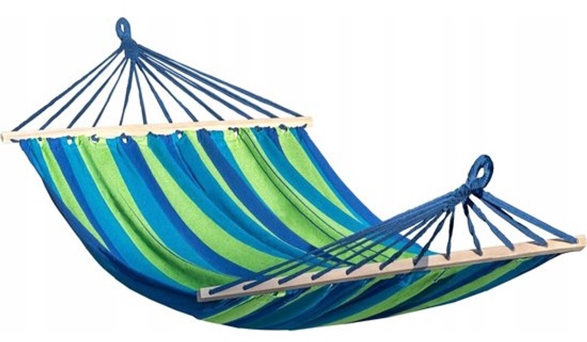 Eenpersoonshangmat - Relaxstoel buiten - Ontspannen in de tuin - Met spreidstok - 90x250 cm - Blauw