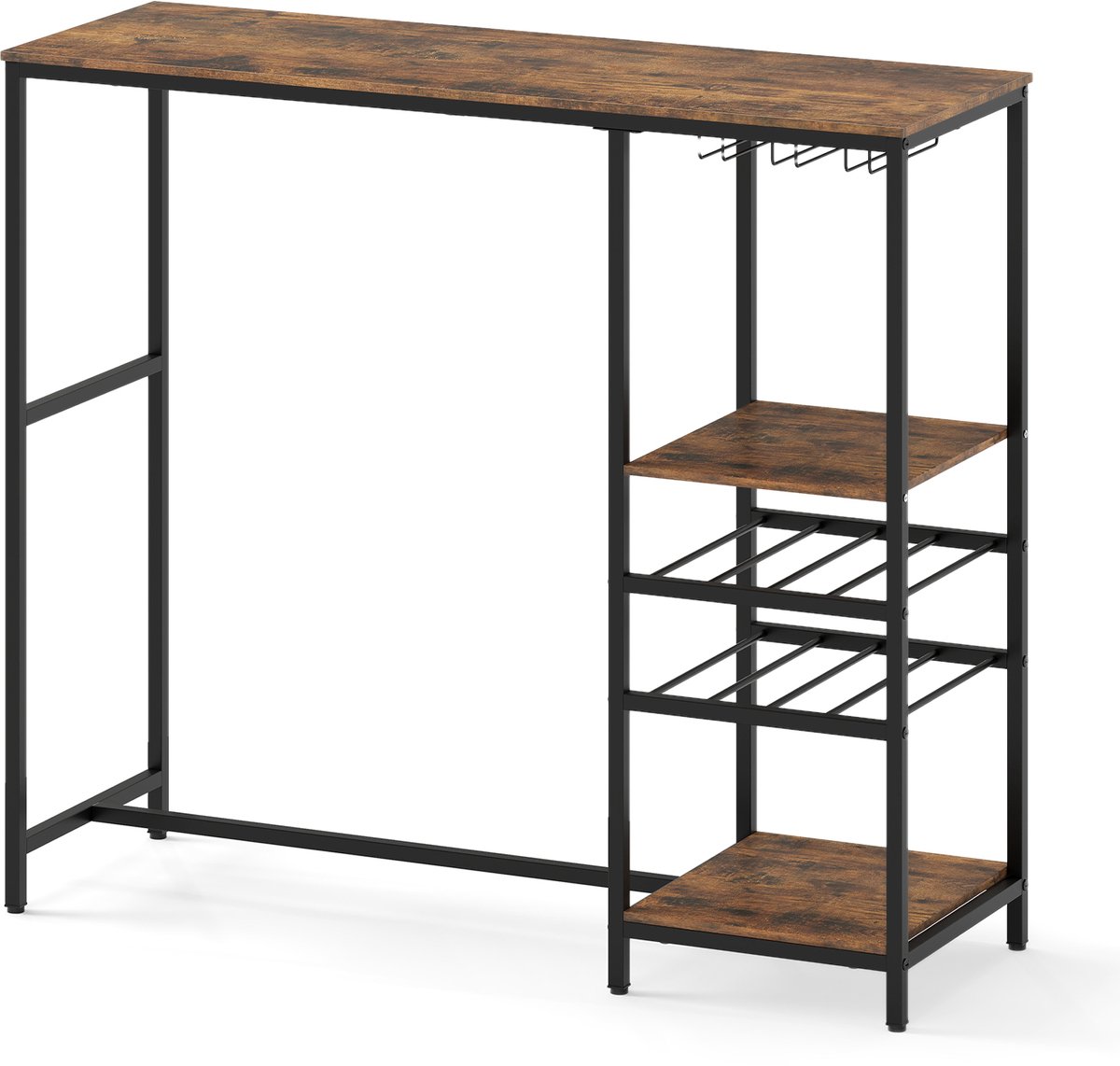 SureDeal® - Eettafel - Keuken Bartafel - Opbergvakken - Wijnrekken - Glazenhouders Keukentafel Bar - 121x41x105,5 cm - Koffiebruin