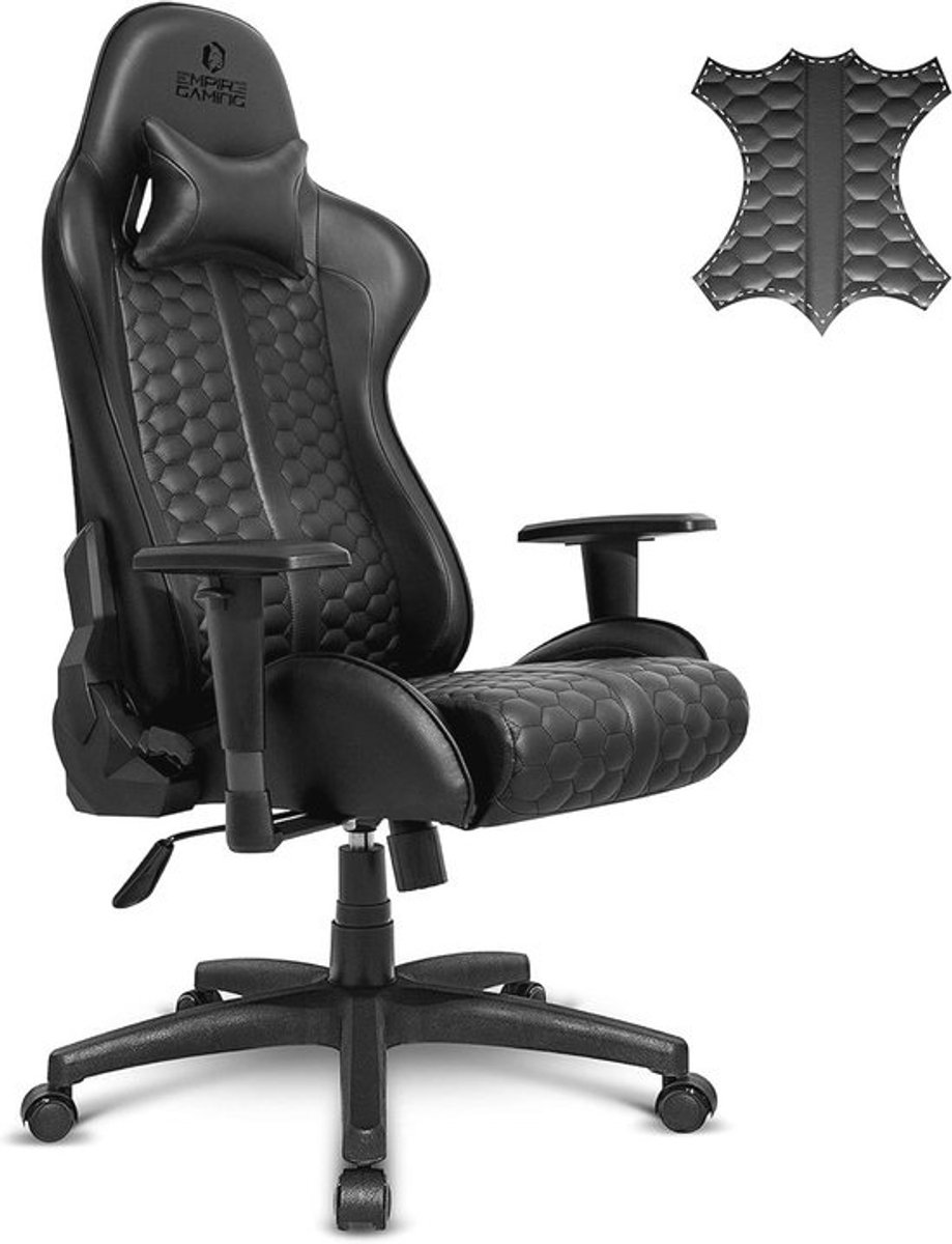 Ergonomische Gamingstoel met Verstelbare Rugleuning en Armsteunen - Luxe Echt Leer