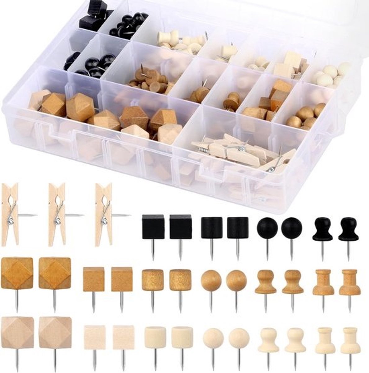 Decoratieve Houten Pushpins Clips voor Kurkborden en Knutselwerk